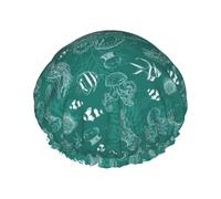 YHBLYKXP Dolphins Flowers Sea Starfish Coral Seashell print Adjustable double-layer shower cap, reusable women's spa salon shower cap