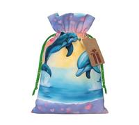 YHBLYKXP Dolphins in Love Drawstring Christmas bag, birthday Thanksgiving, anniversary and party present packaging
