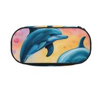 YHBLYKXP Dolphins in Love print Oxford cloth pencil case with ordered mesh compartments - a practical choice or travel