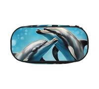 YHBLYKXP Dolphins in Love print Oxford cloth pencil case with ordered mesh compartments - a practical choice or travel