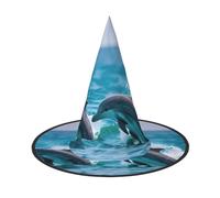 YHBLYKXP Dolphins in the sea Adjustable Halloween Witch Hat with Foldable Brim for Costume Party,Carnival, masquerade ball