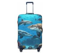 YHBLYKXP Dolphins Sea Turtle Shark Octopus Coral Reef Luggage protection cover with zipper to prevent scratches and tears, fit for checked luggage, Black, XL