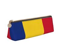 YHBLYKXP Flag of Romania print Triangle leather stationery storage bag, portable makeup bag, daily small item storage, White, One Size, Lightweight