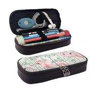 YHBLYKXP Floral Flamingo Botany print Leather Flap Pencil Case,Toiletry Organizer,Zipper Coin Purse, Black