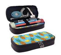 YHBLYKXP Fresh Pineapple print Leather Flap Pencil Case,Toiletry Organizer,Zipper Coin Purse, Black