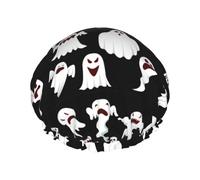 YHBLYKXP Funny White Ghost print Adjustable double-layer shower cap, reusable women's spa salon shower cap