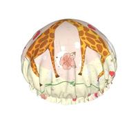 YHBLYKXP Giraffe Heart Flower Butterfly print Adjustable double-layer shower cap, reusable women's spa salon shower cap