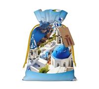 YHBLYKXP Greek Island sea View Drawstring Christmas bag, birthday Thanksgiving, anniversary and party present packaging