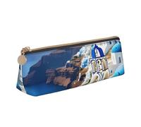 YHBLYKXP Greek Island sea View print Triangle leather stationery storage bag, portable makeup bag, daily small item storage, White, One Size, Lightweight