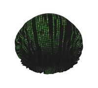 YHBLYKXP Green Number Binary print Adjustable double-layer shower cap, reusable women's spa salon shower cap