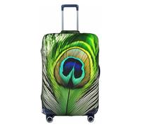 YHBLYKXP Green Peacock Feather print Trolley case protective cover, Fashion Suitcase Protector Fits, hidden zipper, White, XL