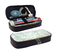YHBLYKXP Green Sea Blue Seaweed print Leather Flap Pencil Case,Toiletry Organizer,Zipper Coin Purse, Black