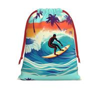 YHBLYKXP Hawaiian Surfer on Wavy Drawstring present Bag and snack bag velvet bag storage bag, fit for Christmas and Halloween