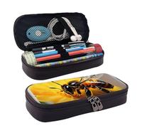 YHBLYKXP Honey bee and flower print Leather Flap Cosmetic Bag, Toiletry Organizer, Zipper Coin Purse, Cosmetic Case, Black, One Size
