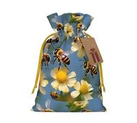 YHBLYKXP Honey Bees flowers Drawstring Christmas bag, birthday Thanksgiving, anniversary and party present packaging