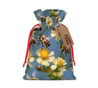 YHBLYKXP Honey Bees flowers Drawstring Christmas bag, birthday Thanksgiving, anniversary and party present packaging
