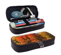 YHBLYKXP Hunting Flying Wild Ducks and tree print Leather Flap Pencil Case,Toiletry Organizer,Zipper Coin Purse, Black