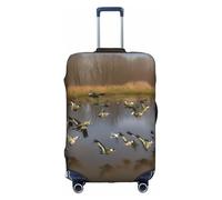 YHBLYKXP Hunting Flying Wild Ducks print Trolley case protective cover, Fashion Suitcase Protector Fits, hidden zipper, White, L