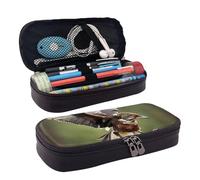YHBLYKXP Hunting Flying Wild print Leather Flap Pencil Case,Toiletry Organizer,Zipper Coin Purse, Black