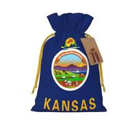 YHBLYKXP Kansas State Flag Drawstring Christmas bag, birthday Thanksgiving, anniversary and party present packaging
