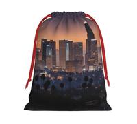 YHBLYKXP Los Angeles Skyline Drawstring present Bag and snack bag velvet bag storage bag, fit for Christmas and Halloween