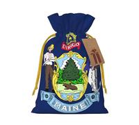 YHBLYKXP Maine State Flag Drawstring Christmas bag, birthday Thanksgiving, anniversary and party present packaging