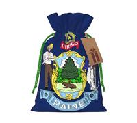 YHBLYKXP Maine State Flag Drawstring Christmas bag, birthday Thanksgiving, anniversary and party present packaging