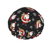 YHBLYKXP Merry Christmas Happy print Adjustable double-layer shower cap, reusable women's spa salon shower cap