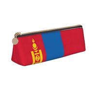 YHBLYKXP Mongolian flag print Triangle leather stationery storage bag, portable makeup bag, daily small item storage, White, One Size, Lightweight
