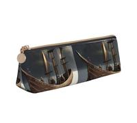 YHBLYKXP Nordic Pirate Ship print Triangle leather stationery storage bag, portable makeup bag, daily small item storage, White, One Size, Lightweight