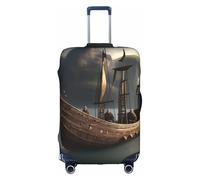 YHBLYKXP Nordic Pirate Ship print Trolley case protective cover, Fashion Suitcase Protector Fits, hidden zipper, White, S