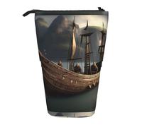 YHBLYKXP Nordic Pirate Ship print Vertical retractable pencil case, Storage bag, fit for office travel and daily carrying