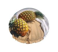YHBLYKXP Pineapples on the Summer Beach print Adjustable double-layer shower cap, reusable women's spa salon shower cap