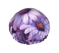 YHBLYKXP Purple Daisy print Adjustable double-layer shower cap, reusable women's spa salon shower cap