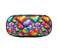 YHBLYKXP Rainbow-colored love hearts print Oxford cloth pencil case with ordered mesh compartments - a practical choice or travel