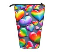 YHBLYKXP Rainbow-colored love hearts print Vertical retractable pencil case, Storage bag, fit for office travel and daily carrying