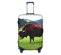 YHBLYKXP Real Swiss Cow Brown print Luggage cover, suitcase protector, elasticated protective sleeve, fits 18-32 inch suitcases, White, S