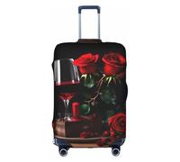 YHBLYKXP Red Rose and Wine Romantic Lovers Decor print Trolley case protective cover, Fashion Suitcase Protector Fits, hidden zipper, White, S