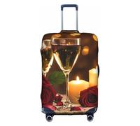 YHBLYKXP Red Rose and Wine Romantic Lovers print Luggage cover, suitcase protector, elasticated protective sleeve, fits 18-32 inch suitcases, White, L