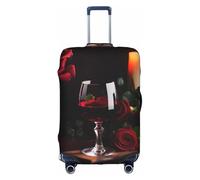 YHBLYKXP Red Wine Rose and Candle print Trolley case protective cover, Fashion Suitcase Protector Fits, hidden zipper, White, S