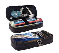 YHBLYKXP Rocky Mountain Range print Leather Flap Cosmetic Bag, Toiletry Organizer, Zipper Coin Purse, Cosmetic Case, Black, Black, One Size