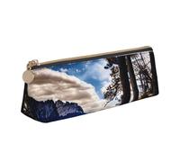 YHBLYKXP Rocky Mountain Range print Triangle leather stationery storage bag, portable makeup bag, daily small item storage, White, One Size, Lightweight
