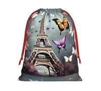 YHBLYKXP Romantic Paris Butterfly Eiffel Drawstring present Bag and snack bag velvet bag storage bag, fit for Christmas and Halloween
