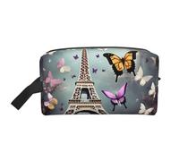 YHBLYKXP Romantic Paris Butterfly Eiffel print Large capacity travel grooming storage bag, portable makeup bag, daily storage bag