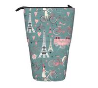 YHBLYKXP Romantic Paris Eiffel Tower Bycicle print Vertical retractable pencil case, Storage bag, fit for office travel and daily carrying