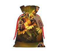 YHBLYKXP Rural Honey Bees flowers Drawstring Christmas bag, birthday Thanksgiving, anniversary and party present packaging