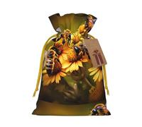 YHBLYKXP Rural Honey Bees flowers Drawstring Christmas bag, birthday Thanksgiving, anniversary and party present packaging