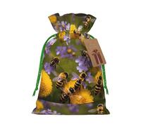 YHBLYKXP Rural Honey Bees Wildflowers Drawstring Christmas bag, birthday Thanksgiving, anniversary and party present packaging
