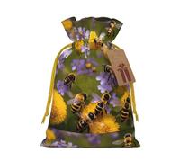 YHBLYKXP Rural Honey Bees Wildflowers Drawstring Christmas bag, birthday Thanksgiving, anniversary and party present packaging