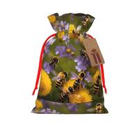 YHBLYKXP Rural Honey Bees Wildflowers Drawstring Christmas bag, birthday Thanksgiving, anniversary and party present packaging